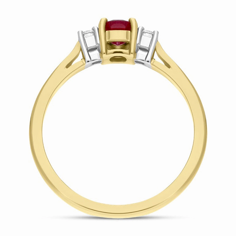 18ct Yellow Gold Ruby Diamond Oval Cut Three Stone Ring
