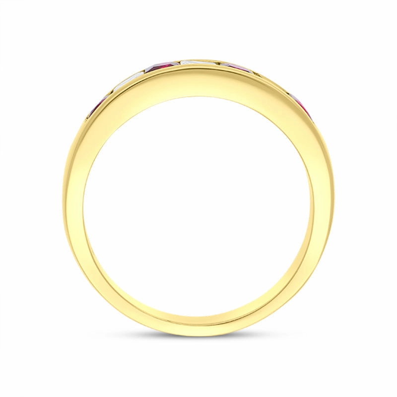 18ct Yellow Gold Ruby Diamond Seven Stone Princess Cut Channel Set Ring