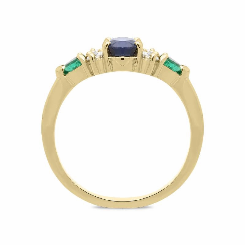 18ct Yellow Gold Sapphire Diamond and Emerald Ring