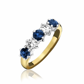 18ct Yellow Gold Sapphire Diamond Claw Set Half Eternity Ring
