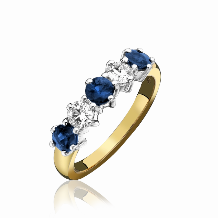 18ct Yellow Gold Sapphire Diamond Claw Set Half Eternity Ring