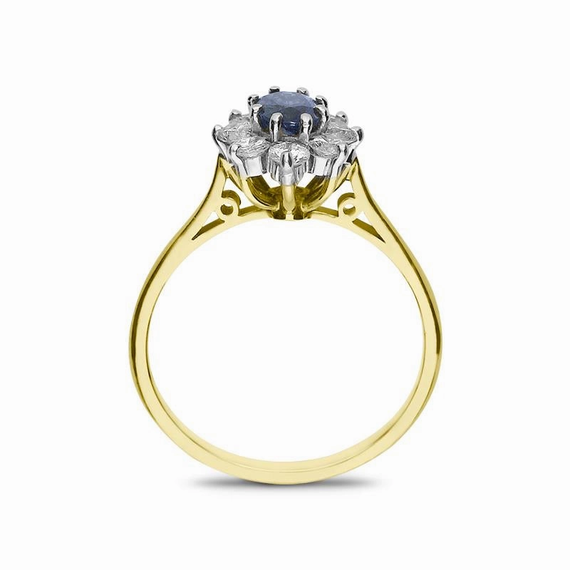 18ct Yellow Gold Sapphire Diamond Cluster Ring