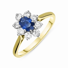 18ct Yellow Gold Sapphire Diamond Cluster Ring