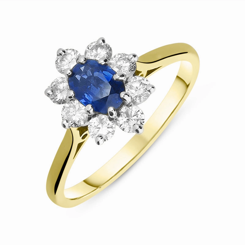 18ct Yellow Gold Sapphire Diamond Cluster Ring