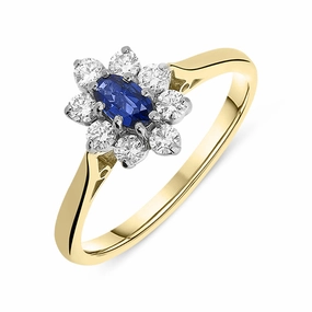 18ct Yellow Gold Sapphire Diamond Cluster Ring