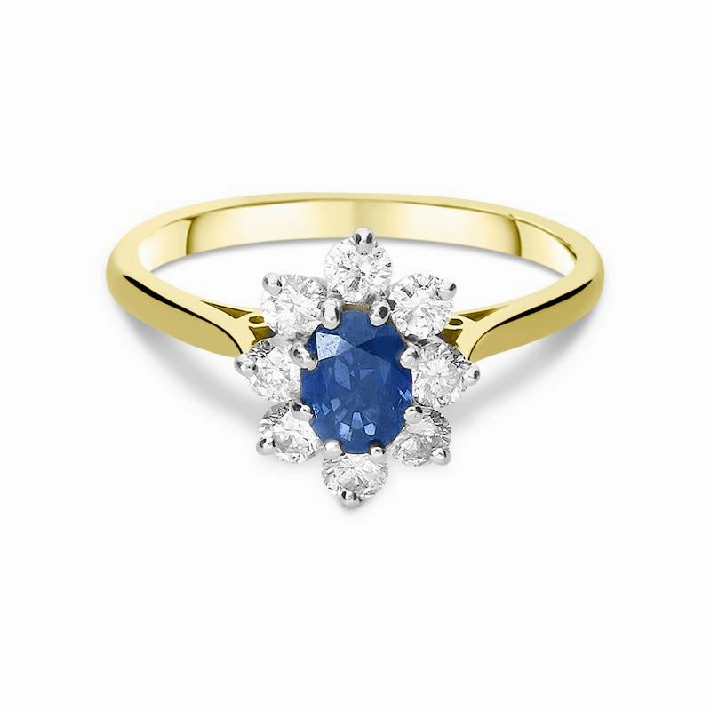 18ct Yellow Gold Sapphire Diamond Cluster Ring