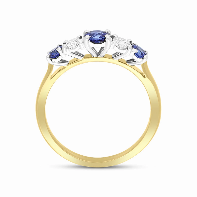 18ct Yellow Gold Sapphire Diamond Five Stone Ring