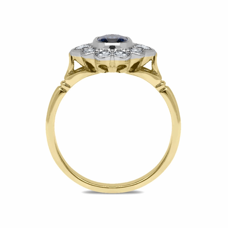 18ct Yellow Gold Sapphire Diamond Floral Cluster Ring