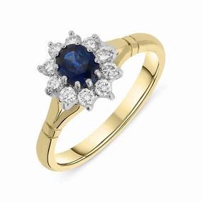18ct Yellow Gold Sapphire Diamond Oval Cluster Ring