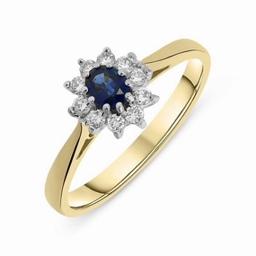 18ct Yellow Gold Sapphire Diamond Oval Cluster Ring