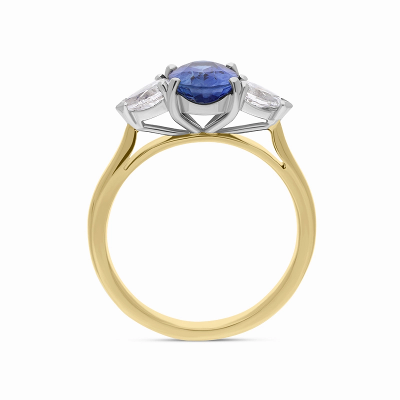 18ct Yellow Gold Sapphire Diamond Oval Cut Claw Set Ring