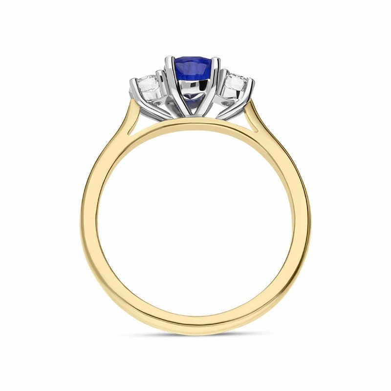 18ct Yellow Gold Sapphire Diamond Three Stone Ring