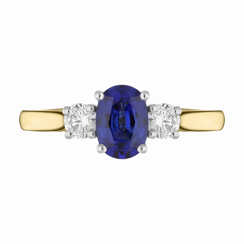 18ct Yellow Gold Sapphire Diamond Three Stone Ring