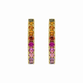 18ct Yellow Gold Sapphire Multicolour Rainbow Hoop Earrings