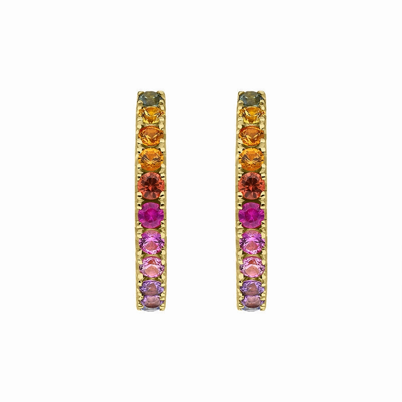 18ct Yellow Gold Sapphire Multicolour Rainbow Hoop Earrings