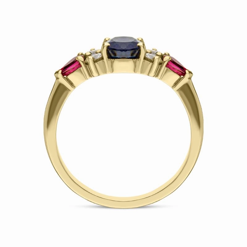 18ct Yellow Gold Sapphire Ruby Diamond Oval Cut Claw Set Ring
