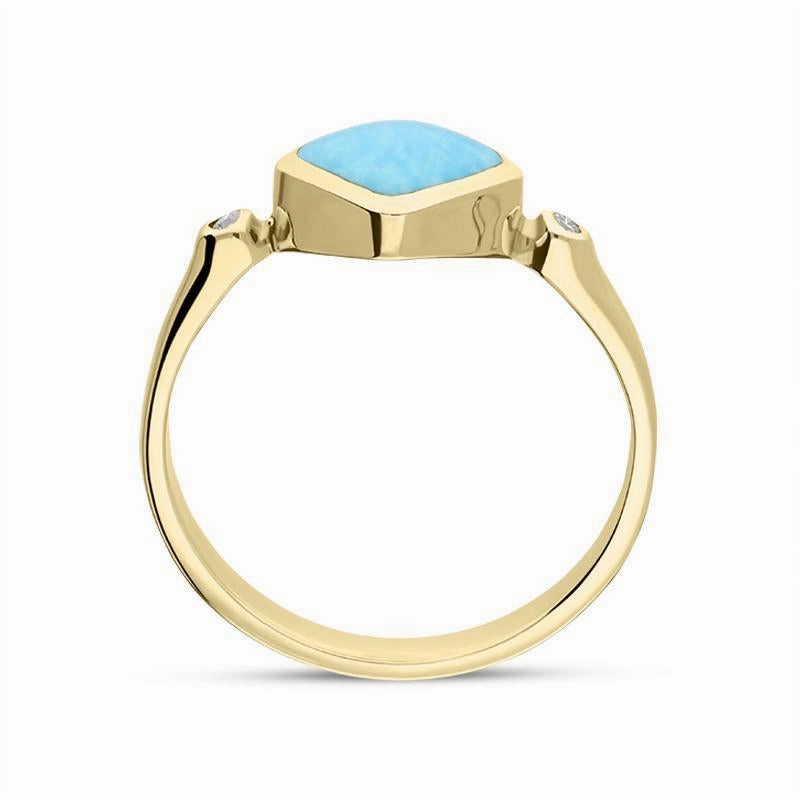 18ct Yellow Gold Turquoise 0.04ct Diamond Curved Cushion Ring