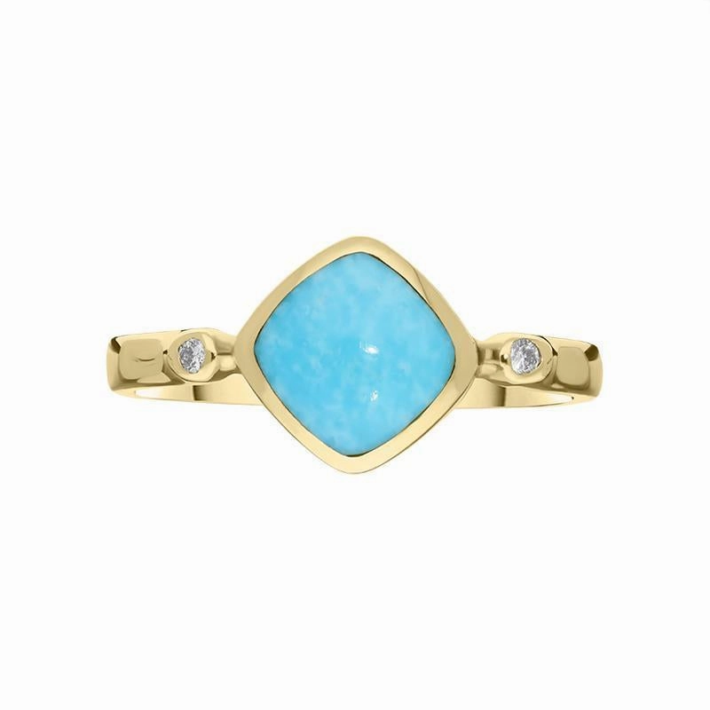 18ct Yellow Gold Turquoise 0.04ct Diamond Curved Cushion Ring