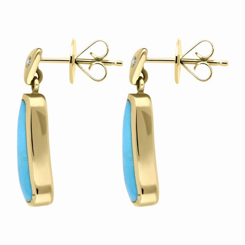 18ct Yellow Gold Turquoise 0.06ct Diamond Abstract Drop Earrings D
