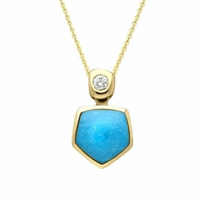 18ct Yellow Gold Turquoise Diamond Hexagon Necklace