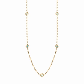 18ct Yellow Gold Turquoise Fleur De Lis Link Disc Chain Necklace