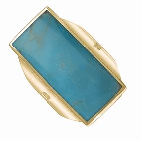 18ct Yellow Gold Turquoise Hallmark Large Oblong Ring