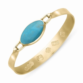 18ct Yellow Gold Turquoise Hallmark Wide Oval Bangle