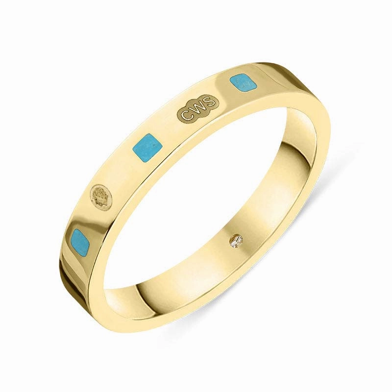 18ct Yellow Gold Turquoise King's Coronation Hallmark Princess Cut 3mm Ring D