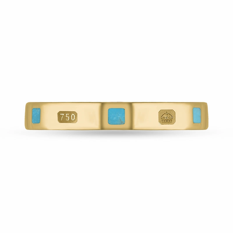 18ct Yellow Gold Turquoise King's Coronation Hallmark Princess Cut 3mm Ring D