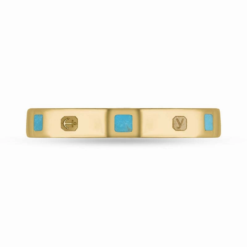 18ct Yellow Gold Turquoise King's Coronation Hallmark Princess Cut 3mm Ring D
