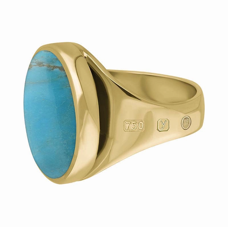 18ct Yellow Gold Turquoise King's Coronation Hallmark Small Round Ring D