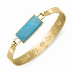 18ct Yellow Gold Turquoise King's Coronation Hallmark Wide Oblong Bangle D