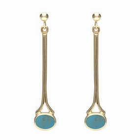 18ct Yellow Gold Turquoise Long Drop Earrings