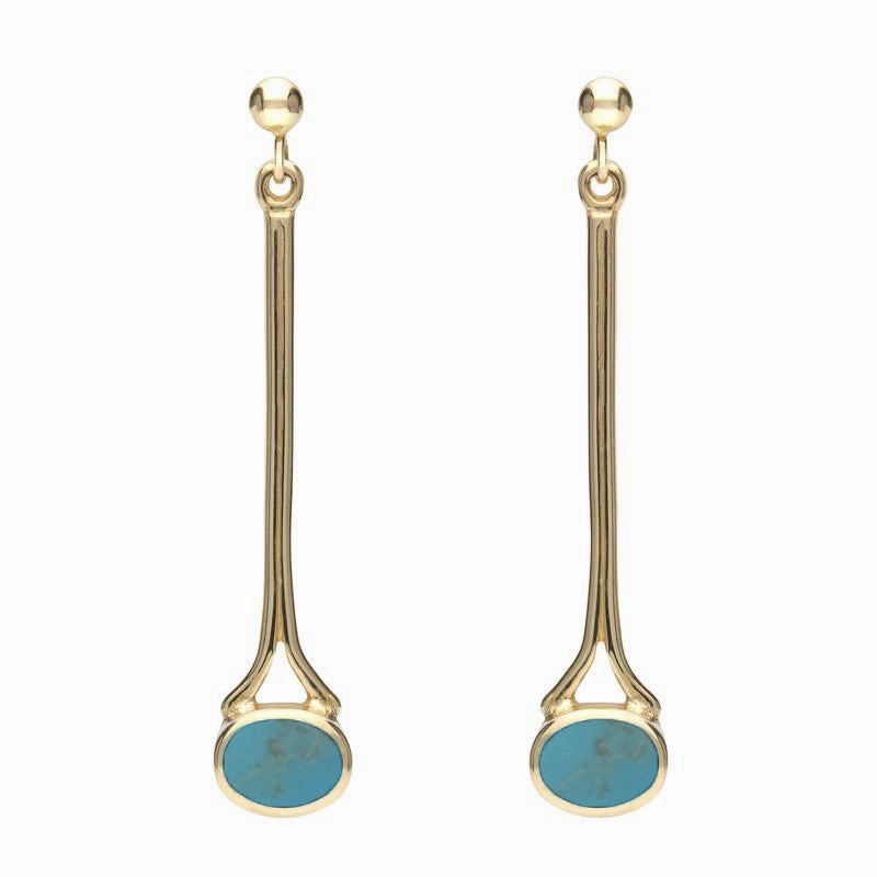 18ct Yellow Gold Turquoise Long Drop Earrings