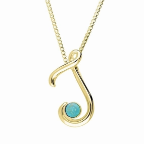 18ct Yellow Gold Turquoise Love Letters Initial J Necklace