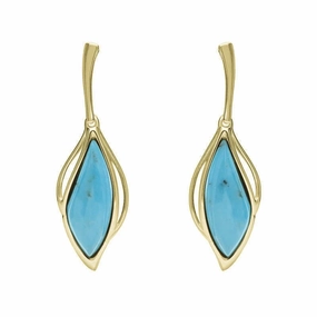 18ct Yellow Gold Turquoise Open Marquise Drop Earrings