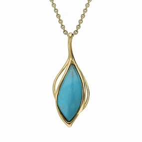 18ct Yellow Gold Turquoise Open Marquise Shaped Necklace