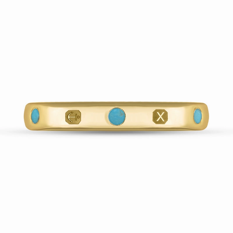 18ct Yellow Gold Turquoise Queen's Jubilee Hallmark 6mm Ring D