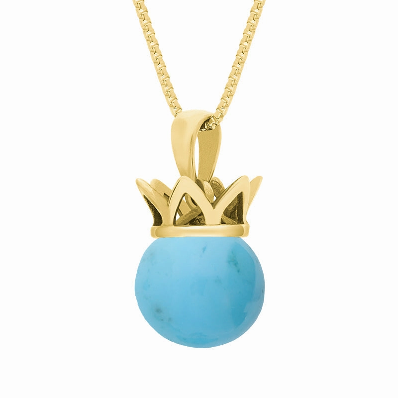18ct Yellow Gold Turquoise Royal Coronet 11mm Bead Pendant