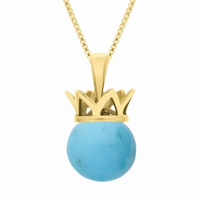 18ct Yellow Gold Turquoise Royal Coronet 11mm Bead Pendant