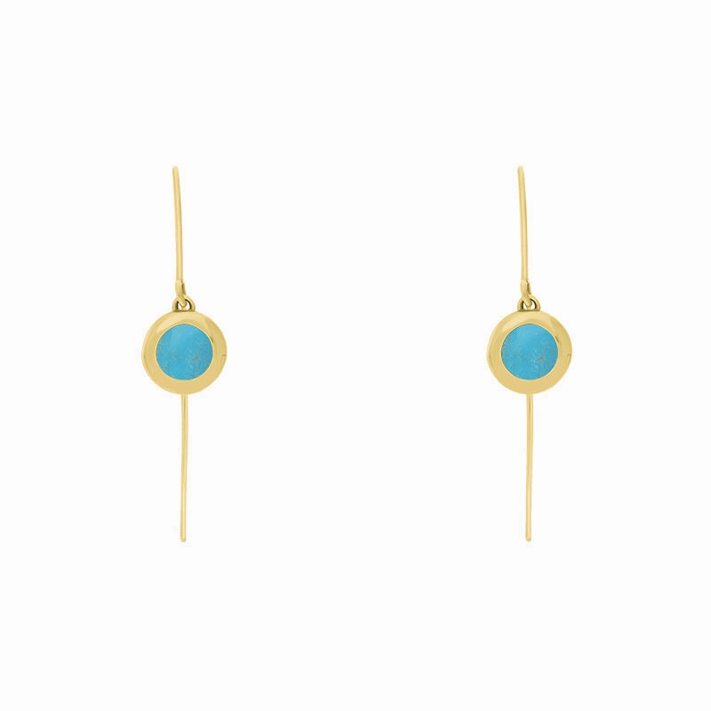 18ct Yellow Gold Turquoise Star Disc Drop Earrings