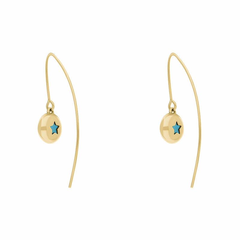 18ct Yellow Gold Turquoise Star Disc Drop Earrings