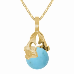 18ct Yellow Gold Turquoise Zodiac Pisces 8mm Bead Pendant