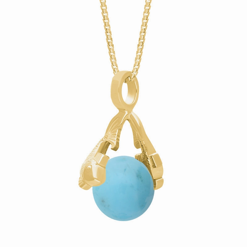 18ct Yellow Gold Turquoise Zodiac Pisces 8mm Bead Pendant