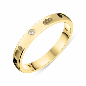 18ct Yellow Gold Whitby Jet 0.06ct Diamond Queen's Jubilee Hallmark 3mm Ring D