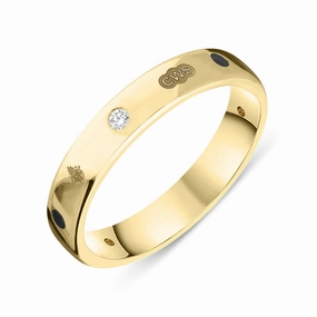 18ct Yellow Gold Whitby Jet 0.08ct Diamond Queen's Jubilee Hallmark 4mm Ring D