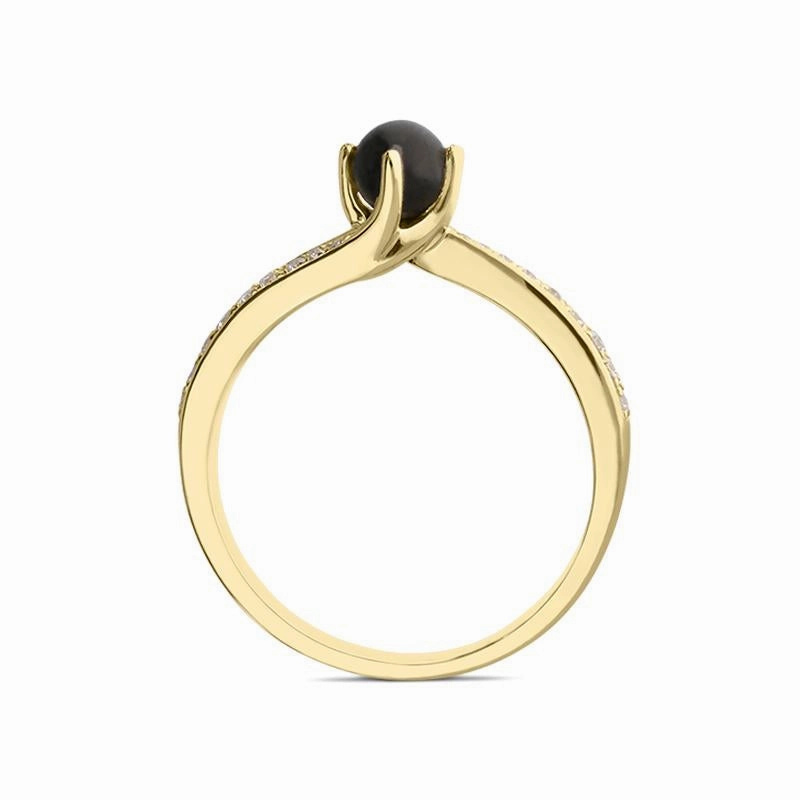 18ct Yellow Gold Whitby Jet 0.12ct Diamond Twist Ring