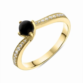 18ct Yellow Gold Whitby Jet 0.12ct Diamond Twist Ring