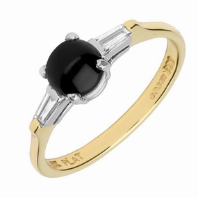 18ct Yellow Gold Whitby Jet 0.16 Carat Diamond Claw Set Ring