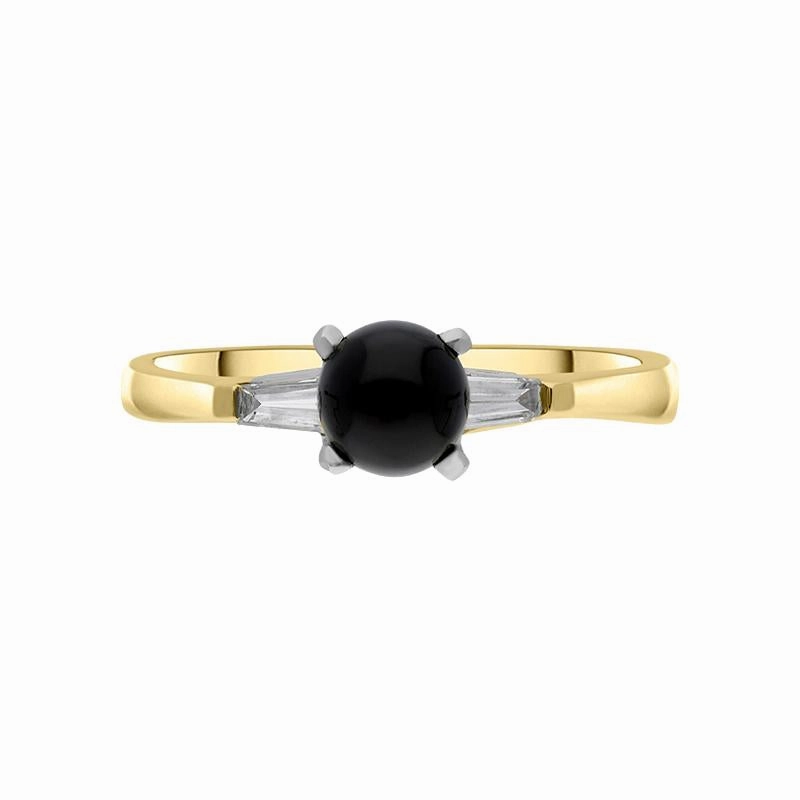 18ct Yellow Gold Whitby Jet 0.16ct Diamond Shoulder Ring
